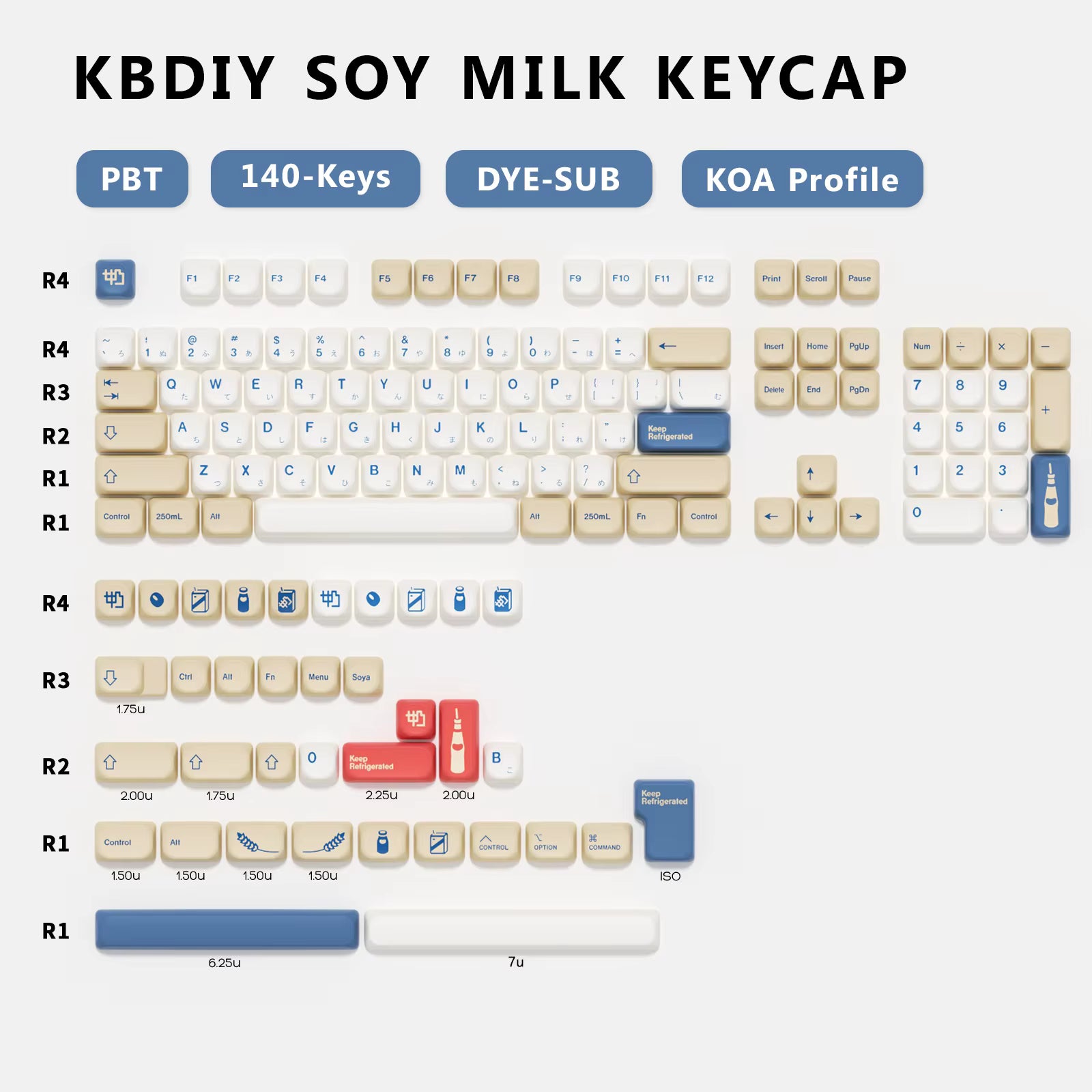 KBDiy Soy Milk – 140 Keys PBT Koa Profile