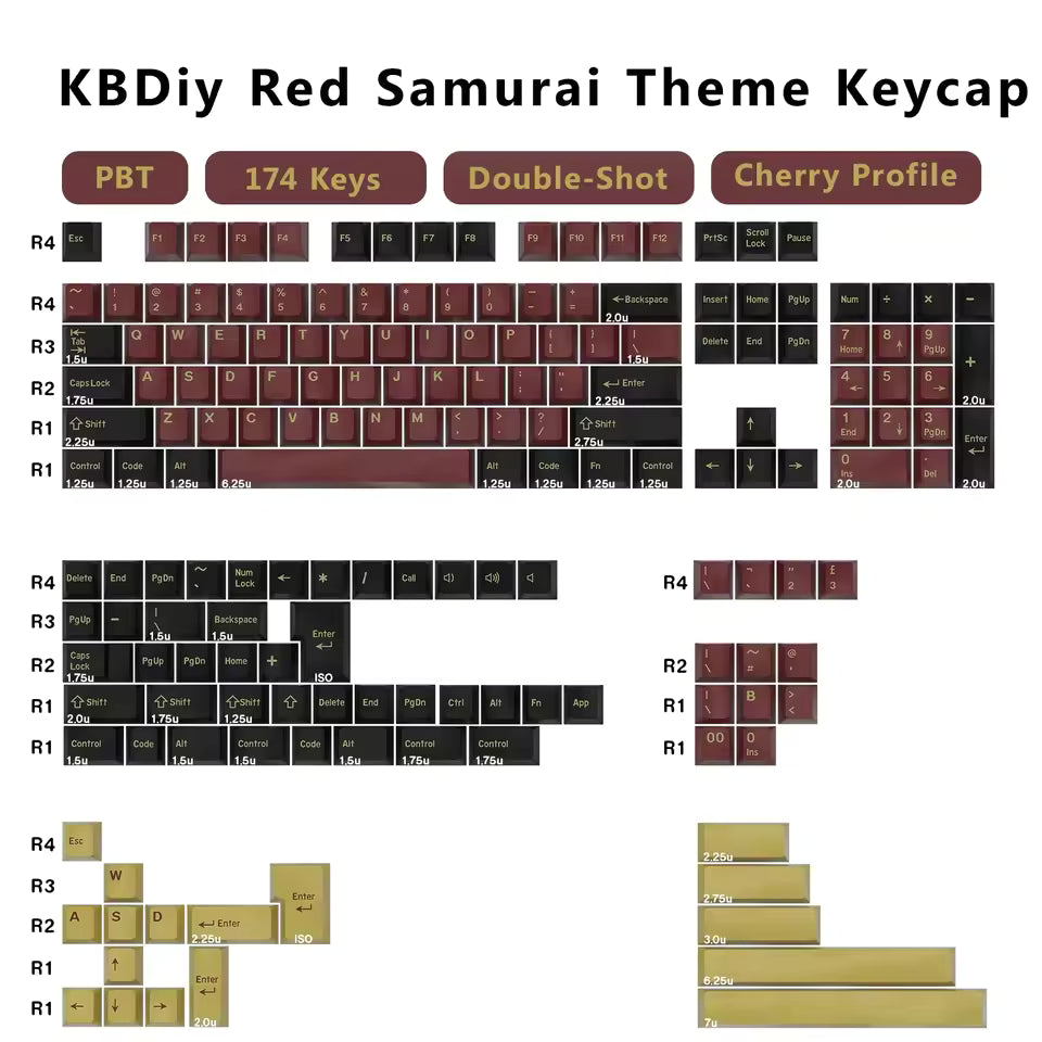 KBDiy Keycaps Red Samurai – 174 Keys PBT Cherry Profile